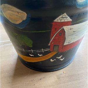 Folk Art Barnyard Scene on a Metal Pail